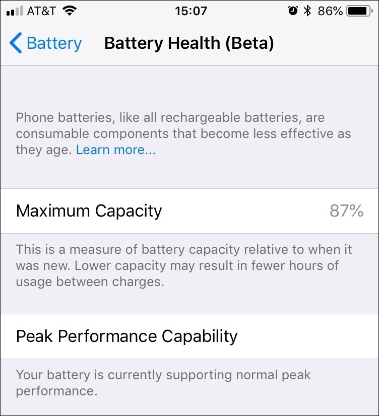 Battery Health Screenshot